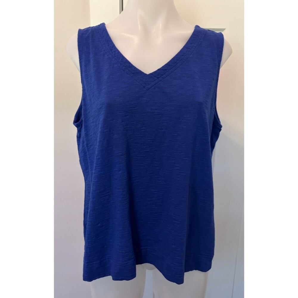 CHICOS Womens Knit TOP Sleeveless Blue Ultimate Tee V-Neck Size 3 (XL)
